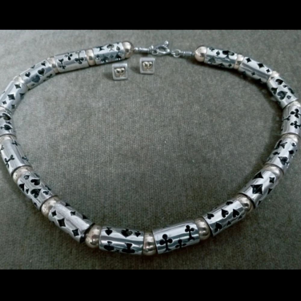Silver with 12 karat gold necklace women's choker with earrings deck of cards